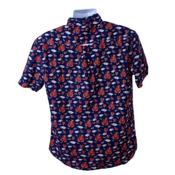 Sunrise Kingdom Navy Blue Lobster Fish Design Short Sleeve Button Down L #521 - Picture 2 of 9